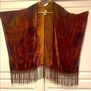 CHICO’S-Velvet burnout Kimono with Fringe